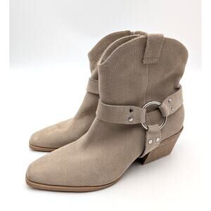 Open Edit Enzo Western Ankle Boot Square Toe Women's Beige Taupe Sz US7M EU37.5